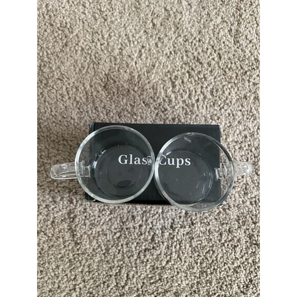 Set of 2 Clear Glass Espresso Cups 4.3 oz Coffee Mug Handle Glassware